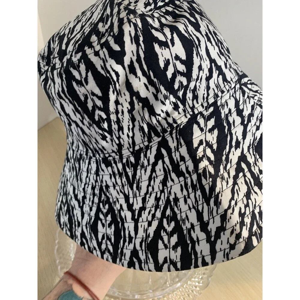 Kate Landry Women's Black & White Geometric Wide Brim Sun Hat packable